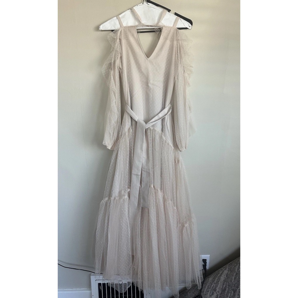 Joyfolie Bohemian Polka Dot Tulle Embroidered Maxi Dress Size Ecru Size XS